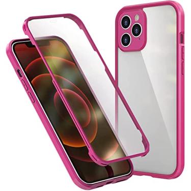 Imagem de KKFAUS Capa de corpo inteiro compatível com iPhone 12 Pro Max, capa protetora de silicone TPU de vidro temperado de dupla face 360 para iPhone 12 Pro Max (cor: rosa)