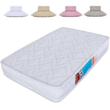 Imagem de Kit Colchão Para Chiqueirinho Cercadinho Mini Berço + Jogo Cama Lençol 3 Peças 100% Algodão Percal 300 Fios 100x70x10cm - BF Colchões