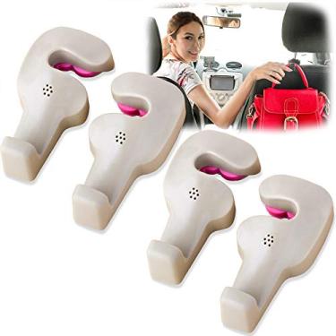 Imagem de Phovana gancho para encosto de cabeça de carro, ganchos para encosto de cabeça para gancho de carro, gancho para gancho de cabeça, gancho para bolsa para ganchos de carro - bolsa de pendurar ou sacolas de supermercado para encosto de cabeça de assento dianteiro automotivo, pacote com 4 (bege)