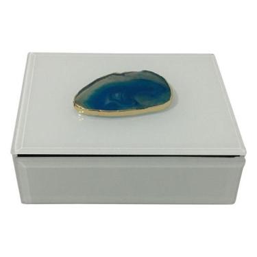 Imagem de Caixa Decorativa Branca Com Pedra A Gata Azul - Btc Decor