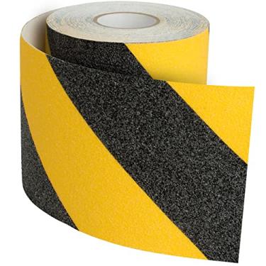 Imagem de Fita antiderrapante resistente, tração, fita antiderrapante, 15 cm × 15 m, preto + amarelo, lixa 80, adesivo forte, para escadas, escadas, rampa, etc.