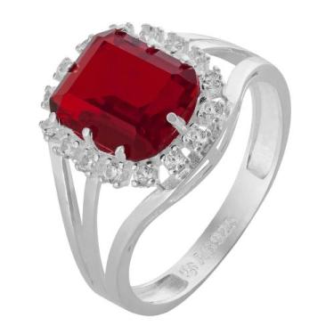 Imagem de Anel de Prata Coleção Queens Cristal Safira Rubi 8x10 e Zircônias Bran