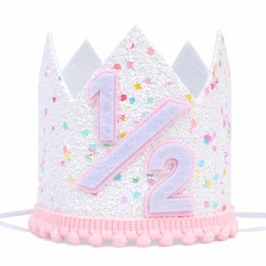 Imagem de BASCT Pink Sprinkle 1/2 Birthday Crown for Girls - Colorful Dots Half Birthday Party Hat, Girls Half Birthday Decorations, Sprinkle 1/2 Birthday Hat Outfit, Sugar Sprinkle Girl Birthday Photo Props