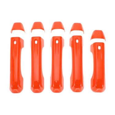 Imagem de TUCKBOLD Acabamento da tampa da maçaneta da porta para Jeep Wrangler JL JLU 2018-2021 durável | Tampa do puxador da porta traseira laranja 1 conjunto