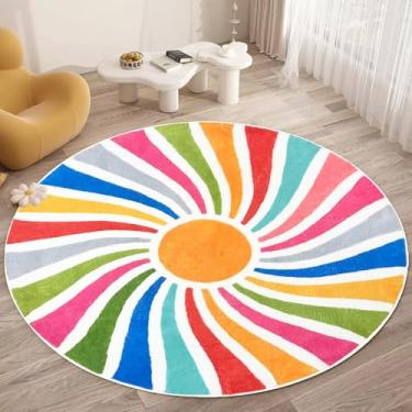 Imagem de SKGULE Boho Kids Tapete Colorido Sol Bohemia Tapete de Área Redondo para Quarto de Crianças Antiderrapante Lavável Tapete de Brincar Tapete Macio Bonito Círculo Tapetes para Quarto de Bebê Decoração