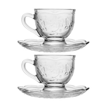 Imagem de Jogo 2 XícarasDe Chá Café Com Pires Cristal Ecológico New Butterfly Flores Borboletas 180ml Lyor