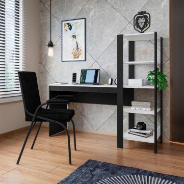 Imagem de Mesa Escrivanha Home Office Mdf Com Prateleiras Artemis Preto-branco