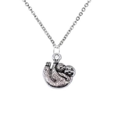 Imagem de Colar Bicho Preguiça Mãe e Filho Corrente Aço Inox 50cm Amor e Delicadeza