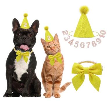 Imagem de Chapéu de aniversário IDOLPET Dog Cat com gravata borboleta para anima