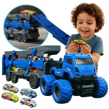 Imagem de Cegonheira Caminhão Cegonha Pista De Brinquedo Carreta Azul - Carreta 