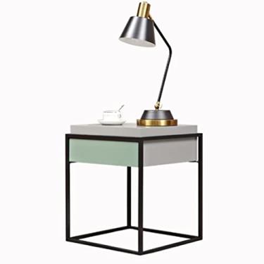 Imagem de Mesa lateral prática mesa de cabeceira, mesa de cabeceira industrial ao lado, mesa lateral com gaveta e prateleira de armazenamento, suporte noturno de madeira fácil de montar (cor: E) (B)