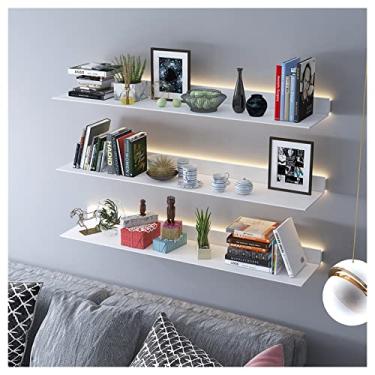 Imagem de Prateleira de exibição flutuante branca com luz branca LED iluminada embutida, prateleiras emissoras de luz montadas na parede de metal (cor: branco, tamanho: 120 x 20 x 6 cm)