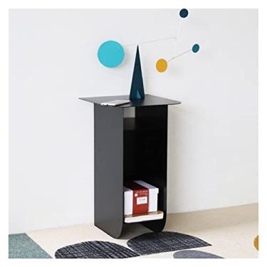 Imagem de Mesa lateral, mesa de cabeceira ferro sofá armário lateral nórdico minimalista armário lateral casa armário moderno metal mesa de centro armário quarto mesa de cabeceira mesa final (cor: B) (B)