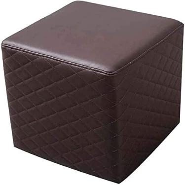 Imagem de Banqueta de pé moderna de couro sintético de poliuretano para os pés, assento acolchoado, esponja de enchimento, banco de troca de sapato com tapete antiderrapante para sofá, para sala de estar