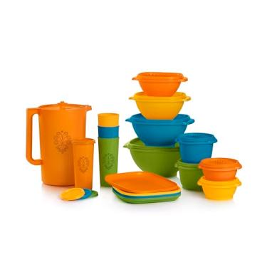 Imagem de Tupperware Heritage Get it All Retro Collection, conjunto de recipientes de armazenamento de alimentos com 17 peças em cores retrô, pode ser lavado na lava-louças e livre de BPA