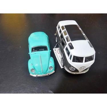 Imagem de Kit Fusc Kombi Miniatura Colecionável Brinquedo Carrinho Metal À fricção Abre Portas (Edição Limitada Verde Água + Cinza)