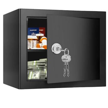 Imagem de Psisuvry SAFESafe Box com fechadura de chave, caixa de segurança de aço 1.2 CUFT para dinheiro, cofre digital para escritório em casa, hotel e uso pessoal