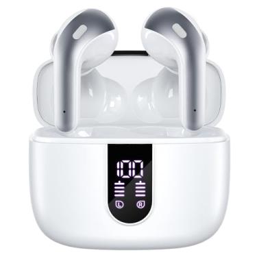 Imagem de Fones de ouvido Bluetooth True Wireless com indicador LED de bateria e estojo de carregamento sem fio. Intra-auriculares com microfone para TV, smartphone, laptop, computador e esportes. (Branco)