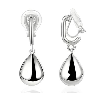 Imagem de FAN&LOUIS Brincos femininos com clipe de gota de prata, não perfurados, na moda, com pingente de gota de água, brincos hipoalergênicos com clipe 2026