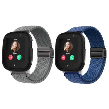 Imagem de Harikiri Pacote com 2 pulseiras magnéticas de tecido compatíveis com Xplora X6/X6 Pro/Anio 6, respirável, ajustável, multicolorido, 12-20 cm, Amazonita