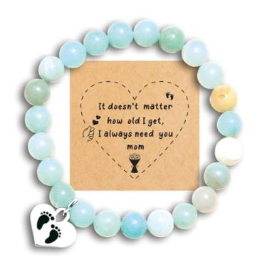 Imagem de Pulseira de pedra de coração para mãe, dia das mães, aniversário, dia dos namorados, presente de Natal do filho e filha, Small, Pedra Ametista Pedra, Ágata