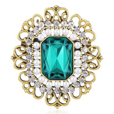 Imagem de FNANJWQ Broche de strass antigo para mulheres broches vitorianos vintage cristal boho estilo vitoriano broches alfinetes de lapela para casamento enfeite de Natal casaco distintivos de vestido