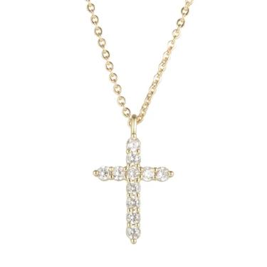 Imagem de RIZILIA Colar feminino com cruz minimalista Time-Honored com zircônia cúbica sintética de zircônia cúbica branca banhada a ouro 14K - pingente Faith de 45,7 cm - caixa de presente