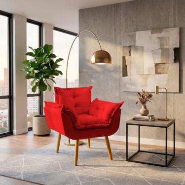 Imagem de Poltrona Alice Decorativa Para Sala Cadeira Reforçada Para Recepção Manicure Clínica Sala De Espera Consultório Escritório Pé Castanho - Clique & Decore (Vermelho)