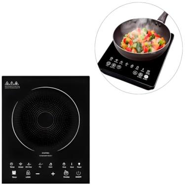 Imagem de Cooktop de Indução Elétrico 1 Boca Vitrocerâmica 1800W Controle Táctil 35x28x6cm Preto