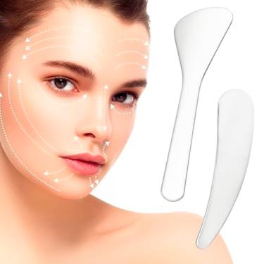 Imagem de 2 mini espátulas de maquiagem de metal, colher de espátulas de creme cosméticas reutilizáveis, aplicador de colher de cuidados com a pele, ferramentas de beleza para massagem facial para misturar e