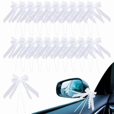 Imagem de 30 peças de flores de maçaneta de porta de carro de casamento, espelhos retrovisores artificiais brancos, buquê de flores, laço de flores, acessórios de decoração automotiva casados para o dia dos