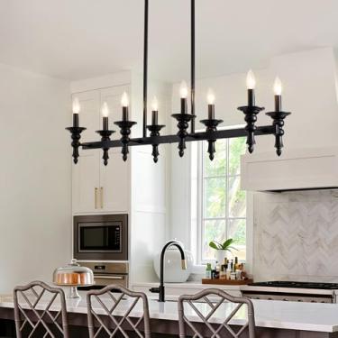 Imagem de LJHhowe Lustre de fazenda de 99 cm, lustre retangular preto de 8 luzes para sala de jantar, lustre rústico pendurado para cozinha, ilha, bar, sala de estar