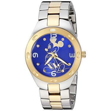 Imagem de Disney Relógio masculino Mickey Mouse de aço inoxidável analógico de quartzo com pulseira de aço inoxidável, dois tons, 20 (modelo: WDS000624)