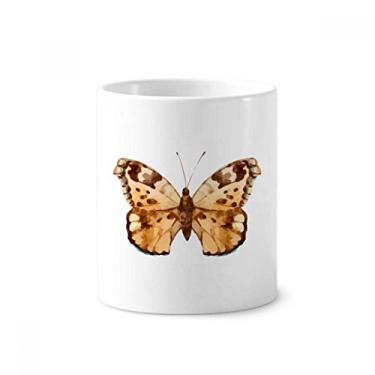 Imagem de Suporte para caneta de escova de dentes borboleta com asas marrons Caneca com suporte de cerâmica
