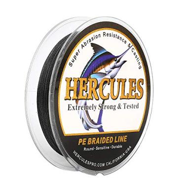 Imagem de Hercules Linha de pesca trançada super forte 4 fios super econômico de 1,8 kg a 2,3 kg Teste para água salgada, 109/328 / 547/1094 jardas (100 m / 300 m / 500 m / 1000 m), Diam# 0,08 mm - 0,55 mm Preto, 50LB(22.7KG)-0.37MM-328YDS(300M)