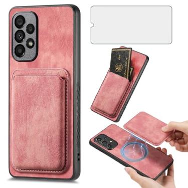 Imagem de Asuwish Capa de celular para Samsung Galaxy A23 5G/4G carteira com protetor de tela de vidro temperado e acessórios finos slot para cartão de crédito móvel A 23 23A 6,6 mulheres meninas homens rosa