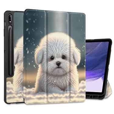 Imagem de MEEgoodo Capa para Samsung Galaxy Tab S8 Plus 2022/S7 FE 2021/S7 Plus 2020 31.5 cm, capa para tablet com suporte dobrável + capa traseira de TPU macio + despertar/dormir automaticamente, cachorro fofo