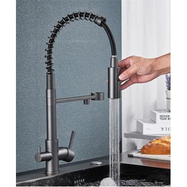 Imagem de Arma cinza purificado torneira da cozinha deck montar misturador frio guindaste rotação spray modo de fluxo para filtro beber água, arma cinza