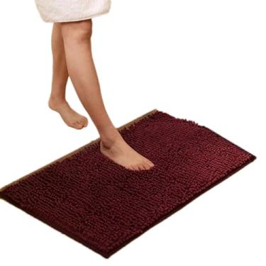Imagem de Tapete de banho microfibra grosso macio absorvente tapetes de borracha chenille, antiderrapante, tapetes laváveis na máquina para piso do banheiro, banheira e chuveiro (café) 50 x 80 cm