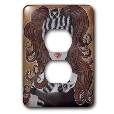 Imagem de 3dRose lsp_23279_6 Arte Estilizada Lêmures Animais Selvagens Mulher Madagascar Chapéu Púlpito Pintura Pastel 2 Tomadas Capa