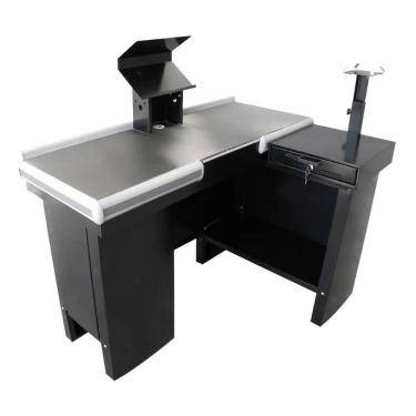 Imagem de Kit 2 Caixa de Supermercado 1,30M Preto Perfil Cinza Checkout Leve Mesa Reta Com Kit Innal