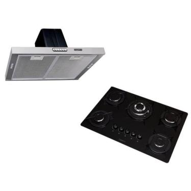 Imagem de Kit Fogatti Depurador Slim New Inox 60cm + Cooktop 5 Bocas Tripla Cham