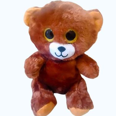 Imagem de Brinquedo Pelucia Ursinho Marron Olho de Vidro 25cm para Criança Presente Decoração