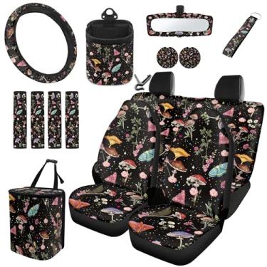 Imagem de CLOHOMIN 15 peças de capas de assento de carro conjunto completo capa de volante automático cogumelo almofada de cinto de segurança borboleta porta-copos caixote do lixo pendurado saco de