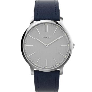 Imagem de Timex Relógio masculino Gallery 40 mm - pulseira azul mostrador branco caixa prateada, Azul