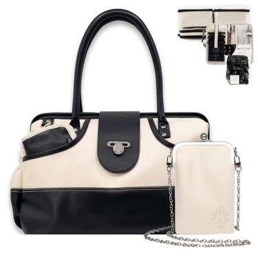 Imagem de Bolsa esportiva feminina, Bolsa esportiva creme com estojo de óculos creme, Bolsa esportiva macia com Dr. Abertura da bolsa