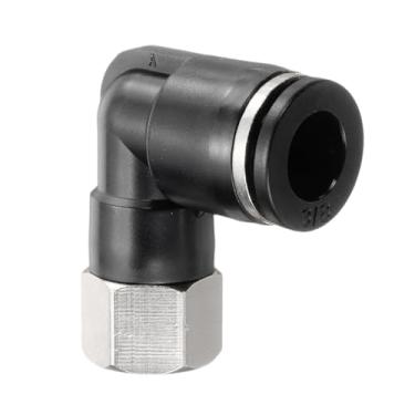 Imagem de HARFINGTON 2 peças PLF3/8-N02 cotovelo fêmea pneumático tubo de 3/20.3 cm OD x 1/10.2 cm NPT 90 graus empurrar para conectar acessórios de tubo de ar conexão rápida para máquina pneumática preto