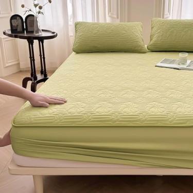 Imagem de Lençol de cama impermeável de algodão macio de luxo, respirável, lavável, protetor de colchão, colcha de cama elástica quente para solteiro/casal/queen/king size verde||150 x 200 cm/(150 x 199.9 cm)