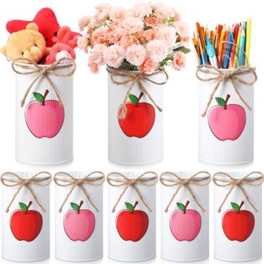Imagem de Domensi 8 peças de vasos de metal galvanizado de maçã para flores artificiais, presentes de apreciação de professores, mesa de centro de mesa, faça você mesmo, vaso de lata de maçã, porta-utensílios