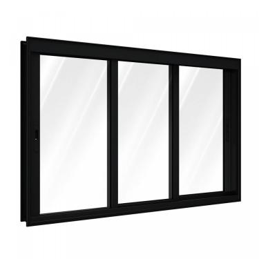 Imagem de Janela De Alumínio Correr Lateral 3 Folhas Móveis 120X150Cm Lucasa Preto